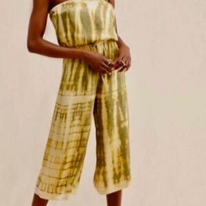 Chic Green and Tan Wide Leg Jumpsuit